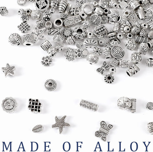 UPINS 300Pcs Silver Spacer Beads for Jewelry Making Metal Tibetan Antique Beads Bracelet Necklace Crafts Alloy Loose Beads with Radom Styles for D...