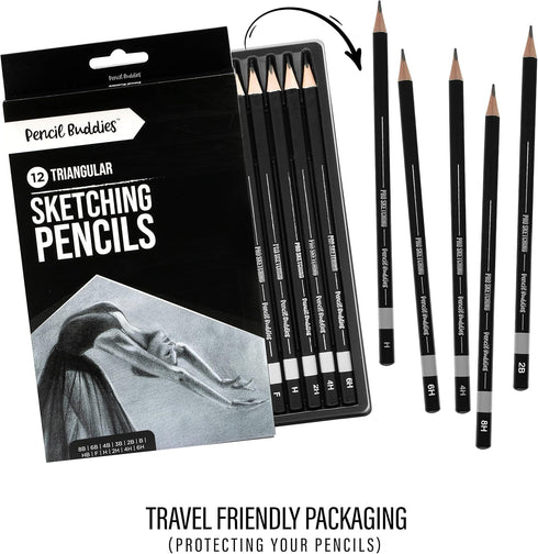 Sketch Pencils for Drawing, Triangular Drawing Pencils Set, 12 Pack Art Pencils for Drawing & Shading, Graphite Shading Pencils for Sketching, Adu...