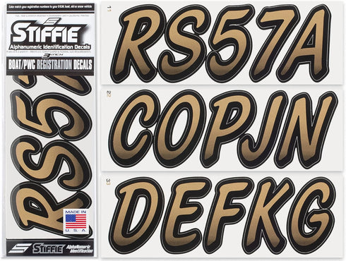 STIFFIE Whipline Metallic Gold/Black 3" Boat & PWC Registration Decals • Numbers Letters Stickers...