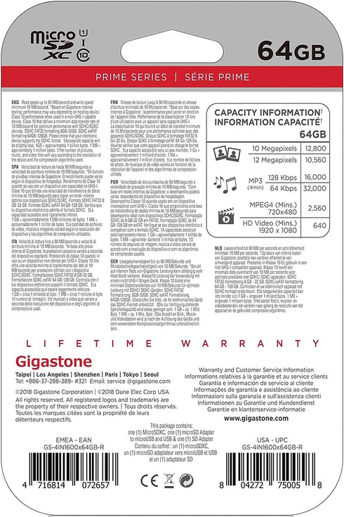 Gigastone GS-4IN1600X64GB-R Prime Series microSD Card 4-in-1 Kit (64GB)...
