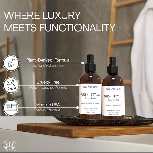 Muse Apothecary Flush Ritual - Aromatic & Refreshing Toilet Spray, Use Before You Go, 2 oz, Infused with Natural Essential Oils - Aloe + Eucalyptu...
