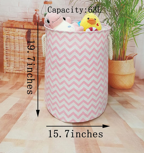Round Laundry Basket, Waterproof Canvas Large Clothes Basket Laundry Hamper with Handles,Cute Cartoon Kids Nursery Hamper for Girls Room,Toy Stora...