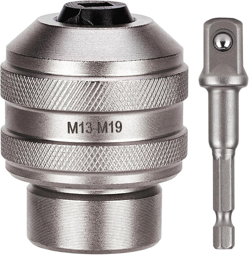 Topec Tap Socket Set, 2-Piece 1/2"DR x M13~M19 Adjustable Tap Chuck Tool with a 1/2"Socket Adapter, Tap Handle for Taps, Reamers, Screw Extractors...