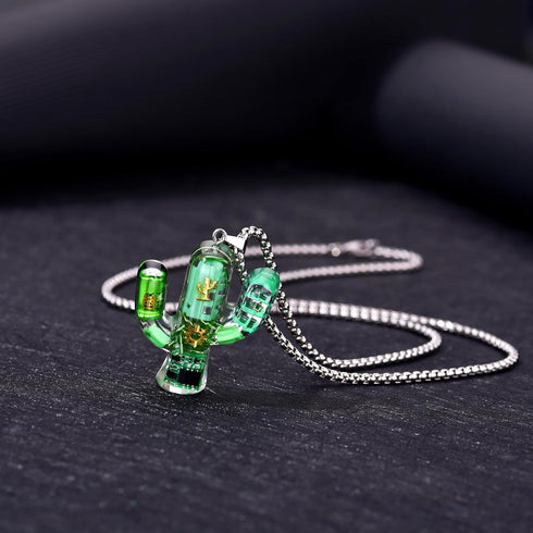 Cyberpunk Cactus pendant Necklace Steampunk Hip hop Pendant Mechanical Pendant Accessories Cool Pendant Necklace for Men and Women, Green...