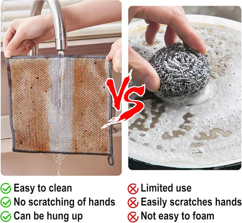 14 Pcs New Upgrade Thicken Steel Wire Dishcloth,Double-Layer Steel Wire Cleaning Cloth,Powerful Cleaning Non-Scratch Wire Dishcloth Rag for Cookwa...