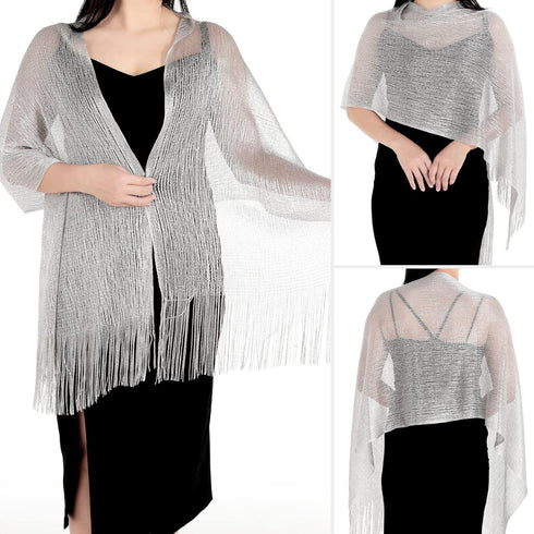 Sparkling Metallic Shawls and Wraps for Evening Dresses Shawls and Wraps for Women Wedding Party Bride Bridesmaid (Silver)...