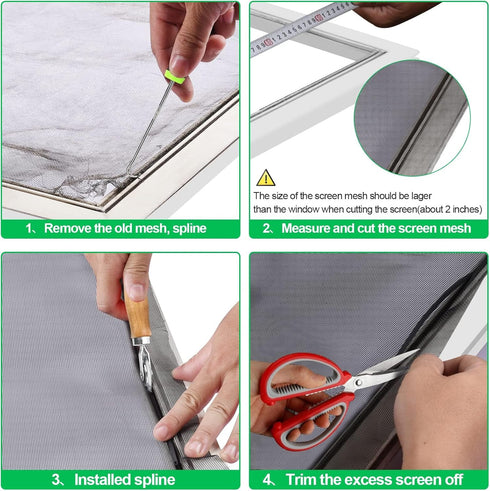 4 in 1 Window Screen Repair Tool Kit,Including 32Ft Spline Replacement,Steel Roller Tool with Bearing,Spline Removal Hook and High Quality Scissor...