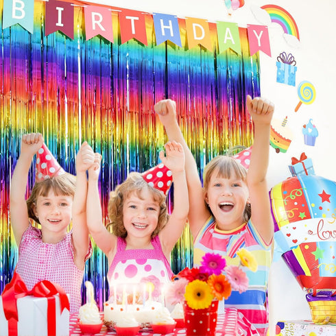 Sparkly Rainbow Foil Fringe Curtain Metallic Streamers Tinsel Party Backdrop Decorations for Birthday Gay Pride Day Graduation Wedding Engagement ...