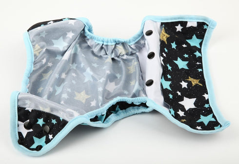 One Size Cloth Diaper Cover Snap with Double Gusset (Blue Star)...