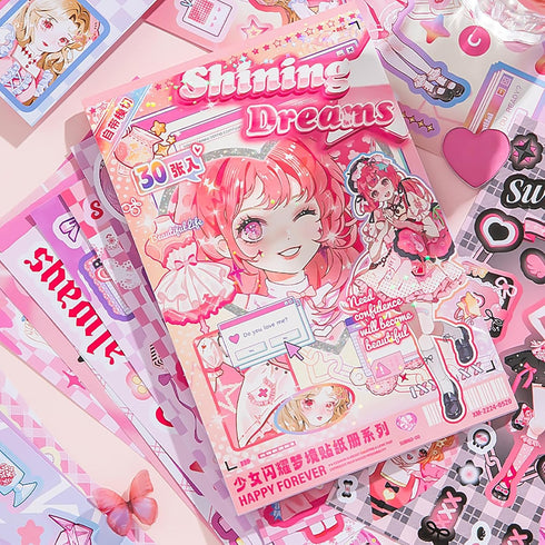 cute Scrapbook Stickers Book with 500 Stickers A5 Size Cute Girl Stickers Kawaii People stickers Pre-Cut journaling Stickers kids scrapbook kit fo...