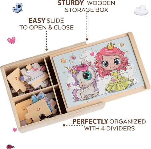 4-in-1 Princess Jigsaw Puzzles for Kids, Wood Puzzles for Kids Ages 3-5 48 Piece Wooden Puzzles for Toddlers 3-5, Wooden puzzles for toddlers, Ess...