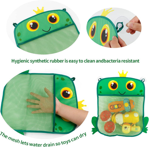 2 Pack Mesh Bathtub Toy Holder, Cute Bathtub Toy Organizer and Bath/Shower Caddy Solution for Kids & Bath Toys for Toddlers 1-3, Owl & Frog Extra ...