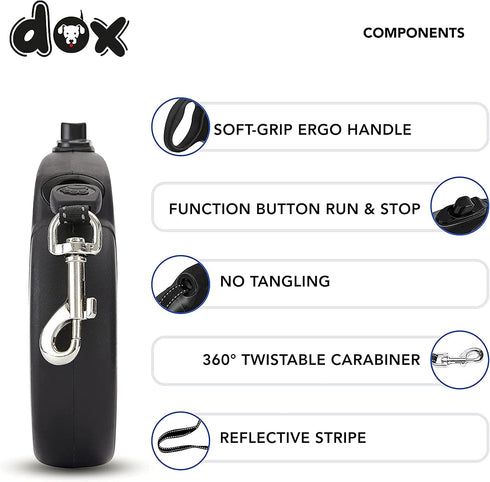 DDOXX Retractable Dog Lead - Reflective - Dog Lead in Lots of Colours & Sizes - for Dogs Large & Small - Extendable Dog Lead for Puppies & Cats - ...