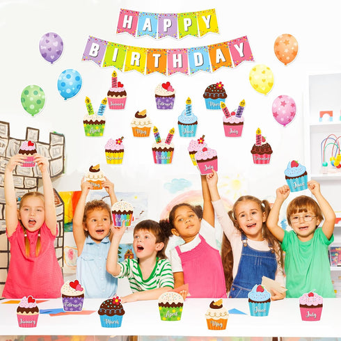 45 Pieces Happy Birthday Bulletin Board Set Birthday Bulletin Board Decorations Classroom Birthday Chart Birthday Calendar Balloon Candle Cupcake ...