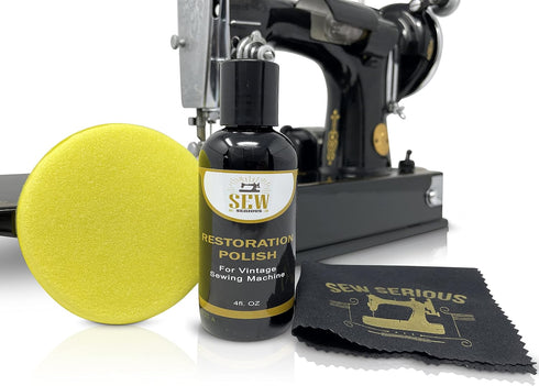 Vintage sewing machine restoration polish cleaning kit for high glossy reflection with wax microfiber cloth and foam pad - 4 FL Oz...
