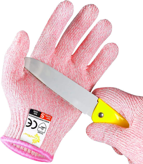 Evridwear Cut Resistant Gloves for Kids 4-6 Years, Level 5 Protection Cutting Gloves Food Grade for Cooking, Whittling, Wood Carving, Gardening an...
