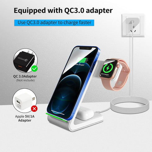 Wireless Charging Stand, Sunffice 3 in 1 Fast Charging Wireless Charging Station Dock for iWatch SE/6/5/4/3/2, Airpods Pro/2/3, iPhone 13/12/11/11...