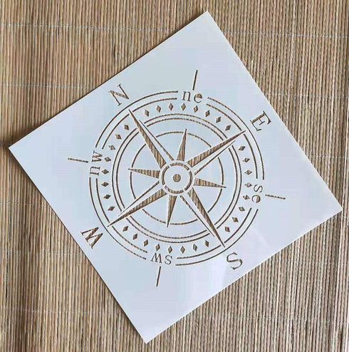 Compass Stencil for Painting on Wood, Walls, Fabric, Airbrush, More | Reusable 11.8 x 11.8 inch Mylar Template...