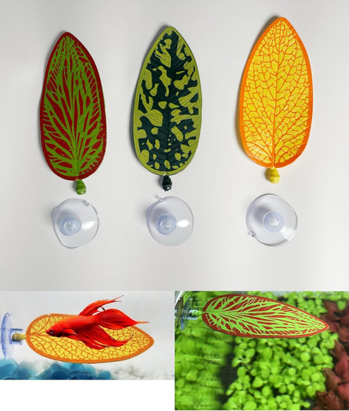 4.33 inches Artificial Plant Leaf Betta Hammock Fish Rest Bed Aquariums Supply Leaves (Army green)-3 Pcs...
