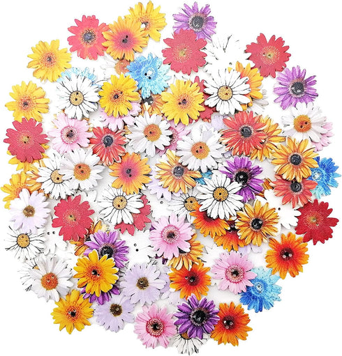 100Pcs Wood Daisy Buttons Painted Wooden Flower Buttons for Crafts Sunflower Wood Buttons 2 Holes Flatback Flower shaped Buttons...