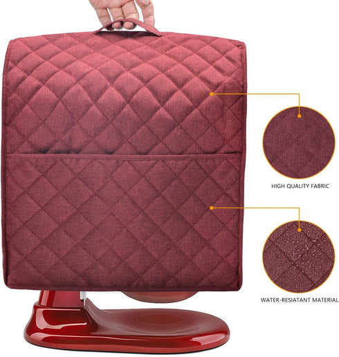 Stand Mixer Cover compatible with Kitchenaid Mixer, Fits All Tilt Head & Bowl Lift Models with 3 Organizer Bag for Accessories. (Dark Red, For Bow...