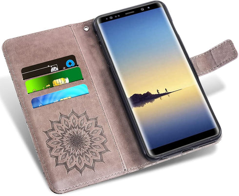 Phone Case for Samsung Galaxy Note 8 Wallet Cases with Tempered Glass Screen Protector Leather Slim Flip Cover Card Holder Stand Cell Accessories ...