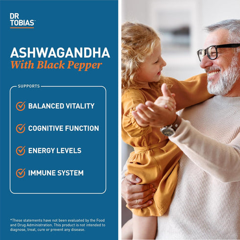 Dr. Tobias Ashwagandha Capsules, 1300mg Organic Ashwagandha Root Extract Per Serving with Black Pepper, Calming Adaptogen, Energy & Focus Suppleme...