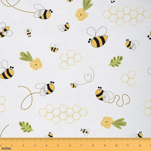 Cute Bee Fabric by The Yard Cartoon Wild Animal Outdoor Flowers Plants Fabric for Kids Boys Girls Yellow Geometric Hexagon Pattern Fabric for DIY ...