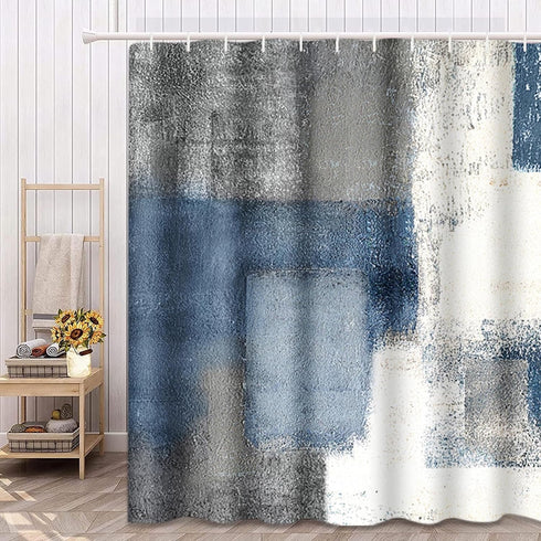 ArtSocket Shower Curtain Gray Contemporary Blue and Grey Abstract Painting White Interior Home Bathroom Decor Polyester Fabric Waterproof 72 x 72 ...