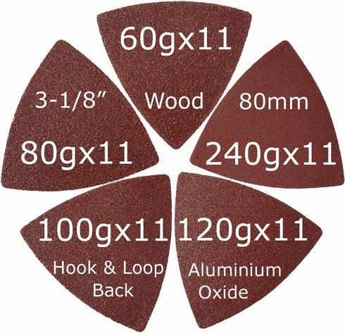 Triangular Oscillating Multi Tool Sanding Pads 3-1/8 Inch 80mm Assorted Grit 60/80/100/120/240 Grits Pack of 55 Pcs No.XG5501...