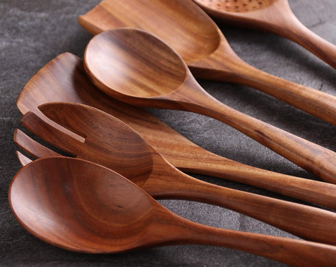 Wooden Spoons for Cooking, 6 Pcs Wooden Utensils for Cooking, Natural Teak Wood Non-Stick Cooking Spoons, Wood Utensils Set for Kitchen...