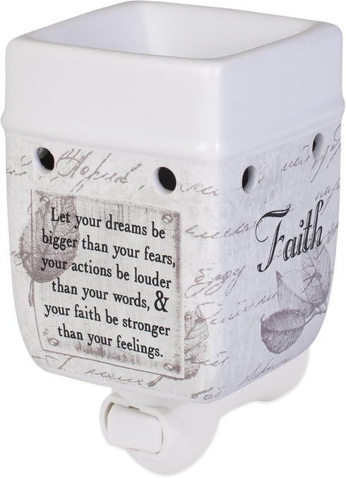 Elanze Designs Dream Bigger Actions Louder Faith Stronger Grey Leaves White Ceramic Stone Plug-in Warmer...