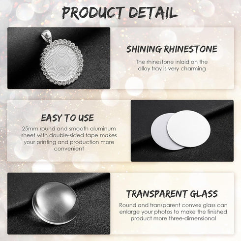 Hicarer 32 Pcs Sublimation Necklace Blank Round Rhinestone Bezel Pendant Trays Set with Glass Domes Sublimation Blank Discs Double Sided Adhesive ...