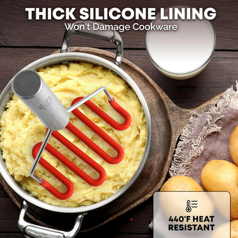 Zulay Kitchen Non-Scratch Potato Masher – Heavy-Duty Stainless Steel & Silicone Hand Masher for Smooth Mashed Potatoes, Avocados & More – Durable ...