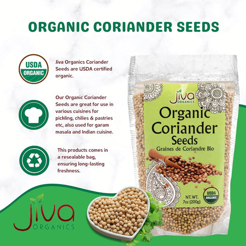 Jiva USDA Organic Coriander Seeds Whole 7 Ounce - New!...
