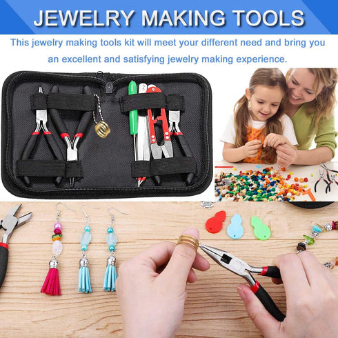 JONMON Jewelry Making Supplies Kit - 8Pcs Beading Tweezers Tool Set with Round Nose/Side Cutting/Needle Nose Pliers for DIY Necklace Bracelet Earr...