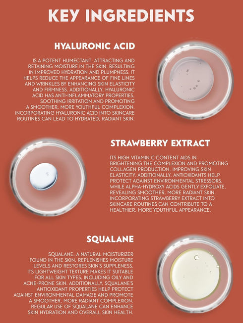 Hydrating Strawberry Face Milk Serum with Squalane and Hyaluronic Acid, 1 Fl Oz / 30 ml...