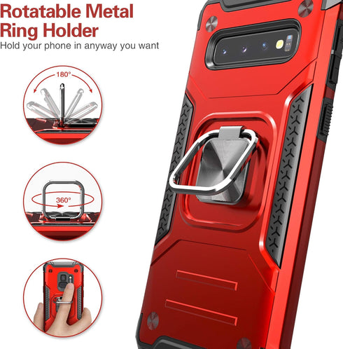 for Galaxy S10 Plus Case,Hybrid Drop Test Cover with Car Mount Kickstand Slim Fit Protective Phone Case for Galaxy S10 Plus,Red...
