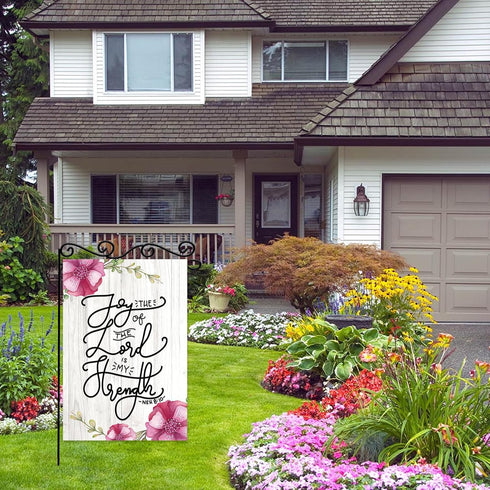 Joy of The Lord is my Strength Garden Flag,Christmas Scripture Typography Design Farmhouse Yard Outdoor Decoration for Homes,Yards and Gardens, Sp...