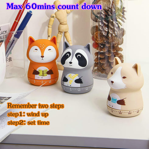 Mechanical Kitchen Timer, Cute Animal Timer for Kids, Wind Up 60 Minutes Manual Countdown Timer for Classroom, Home, Study and Cooking (Beige wolf...