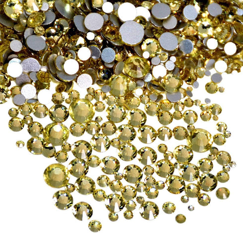 AD Beads 1440 Pieces Mixed Size No Hotfix Glue on Quality Glass Flatback Rhinestones Round Crystal Gems (12 Jonquil)...