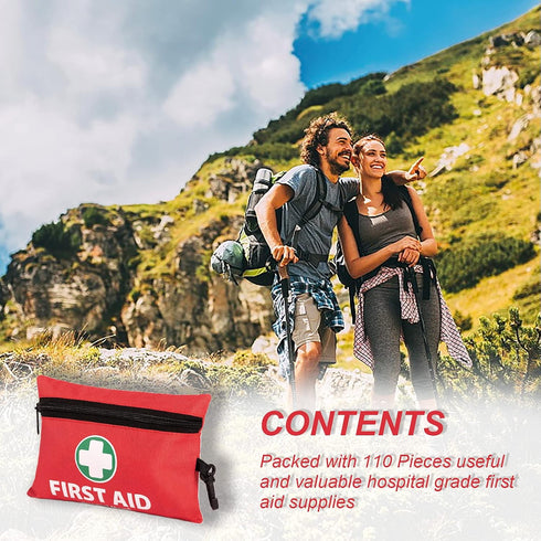 General Medi Mini First Aid Kit, 110 Piece Small First Aid Kit - Includes Emergency Foil Blanket, Scissors for Travel, Home, Office, Vehicle, Camp...