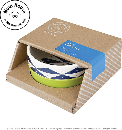 Now House for Pets by Jonathan Adler Oslo Duo Dog Bowl, Small Cute Ceramic Dog Food Bowl from Now House by Jonathan Adler for Water or Food, 4.5 I...