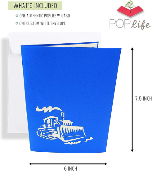 PopLife Bulldozer Fathers Day Pop Up Greeting Card for All Occasions - Father's Day, Happy Birthday, Graduation, Retirement - Machinery Buffs, Con...