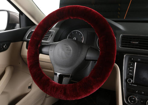 U&M Wool Car Steering Wheel Cover Soft Fluffy Natural Sheepskin Vehicle Non-slip Wheel Cushion Protector Universal Fit for 15 inch for Women...