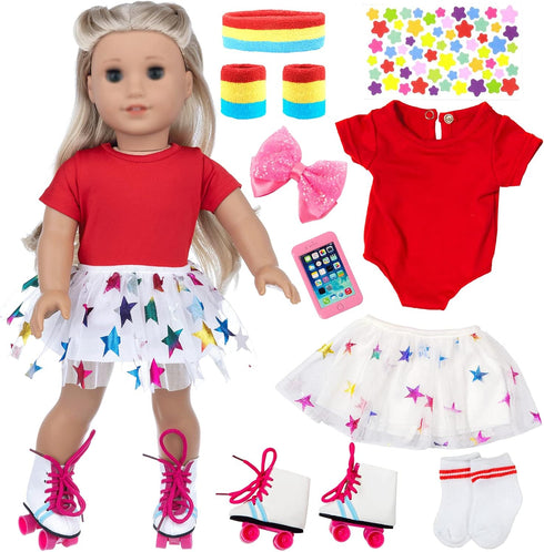 18 Inch Doll Accessories, Girl Doll Accessories, 7PC Travel Skating Sport Play Set, 18 inch Girl Doll Outdoor Sport Accessories (Not Include Doll)...