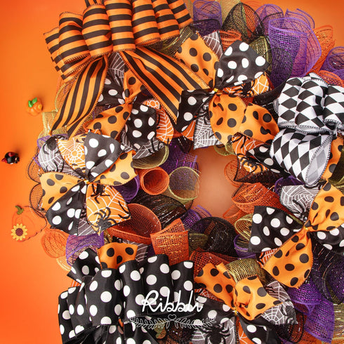 Ribbli Halloween Ribbon Wired,6 Rolls Orange and Black Halloween Ribbon 2.5 Inch Total 90 Feets(30 Yards), Ghost/Spider/Polka Dot/Black Velvet Rib...