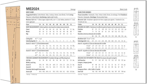 Know Me Men's Straight Leg Jeans Sewing Pattern Packet by Norris Dánta Ford, Design Code ME2024, Sizes 44-46-48-50-52...