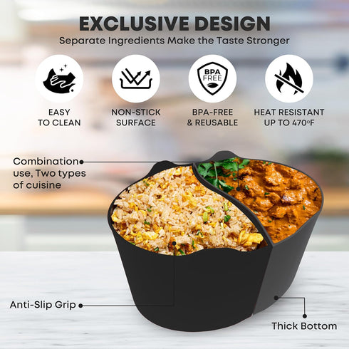 AMR 2in1 Slow Cooker Liners for 6-8 QT Crockpots, Silicone Crockpot Liner for Cooking 2 Dishes, Leak Proof & Dishwasher Safe...