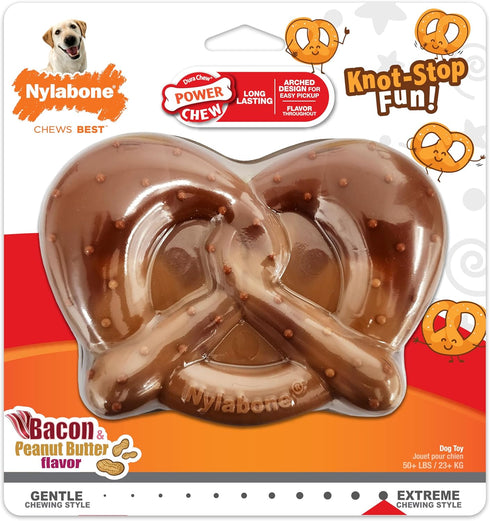 Nylabone Power Chew Pretzel Dog Chew Toy - Fun & Cute Dog Toys for Aggressive Chewers, Durable Dog Toys, Bacon & Peanut Butter Flavor, X-Large/Sou...